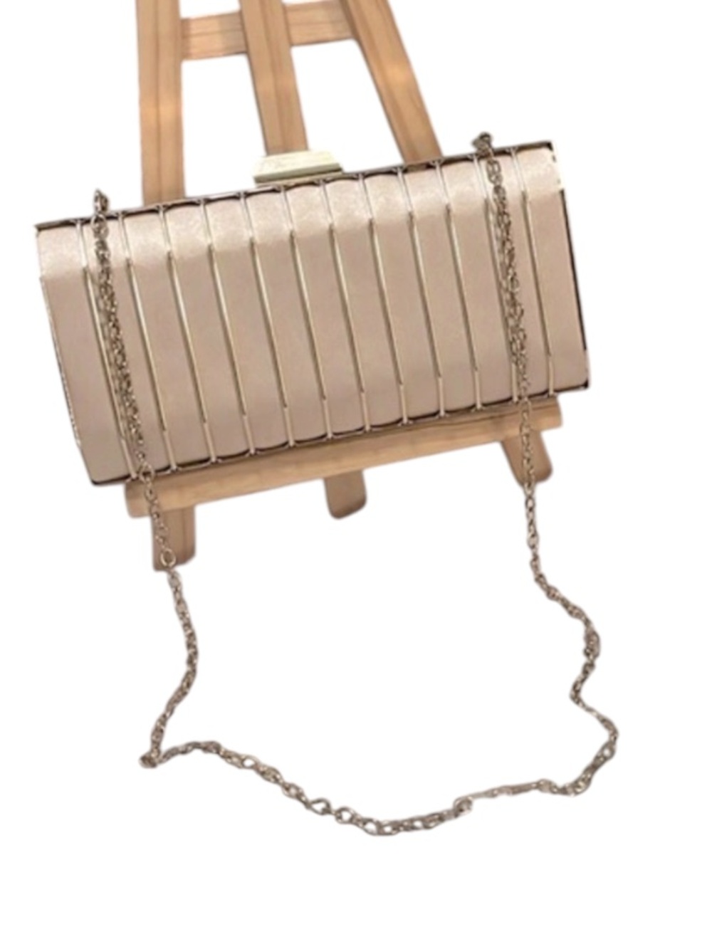INC Goldtone Cage Structured Satin Mini Structured Clutch Neutral Shoulder Bag